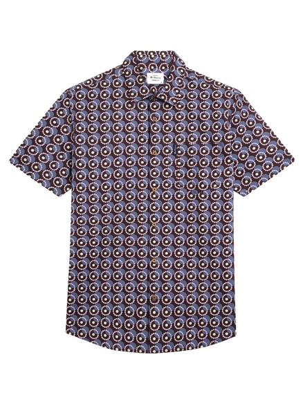 Short Sleeve Geo Spot Print Shirt in Coffee