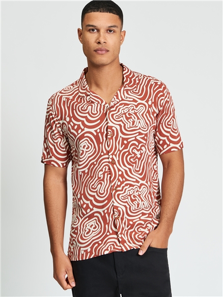 Short Sleeve Dancer Geo Print Shirt in Cinnamon
