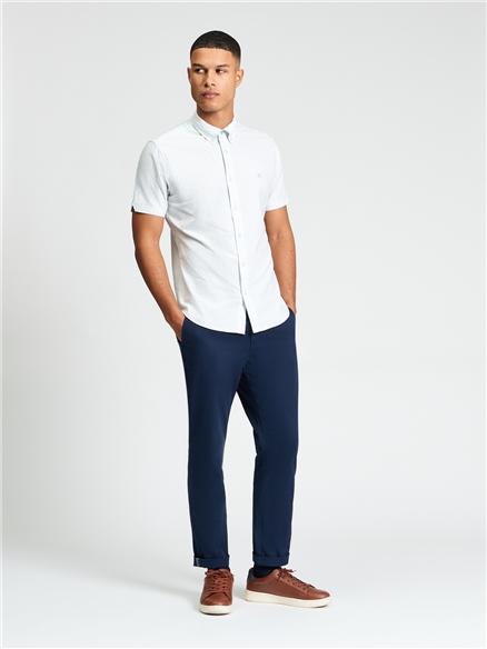 Short Sleeve Oxford Stripe Shirt in Light Blue