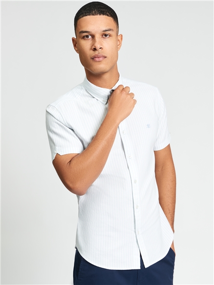 Short Sleeve Oxford Stripe Shirt in Light Blue