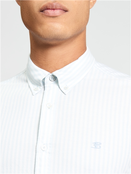 Short Sleeve Oxford Stripe Shirt in Light Blue