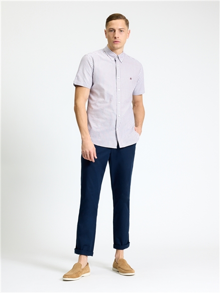 Short Sleeve Oxford Stripe Shirt in Cherry