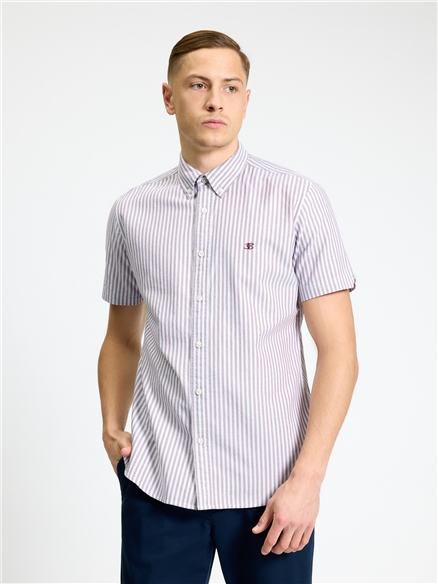 Short Sleeve Oxford Stripe Shirt in Cherry
