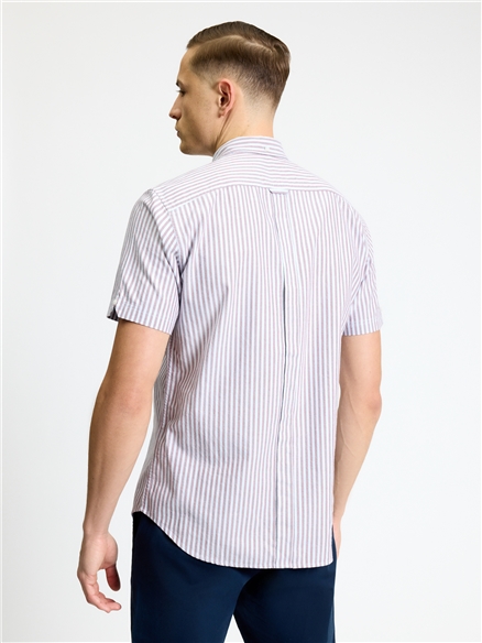Short Sleeve Oxford Stripe Shirt in Cherry