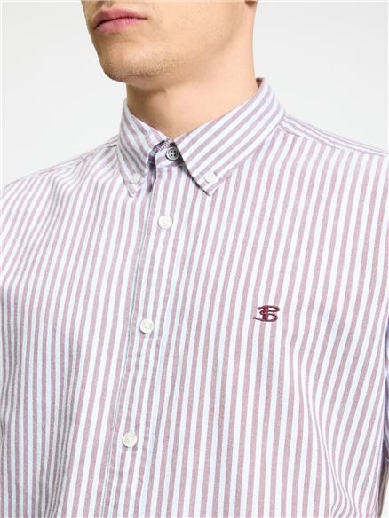 Short Sleeve Oxford Stripe Shirt in Cherry