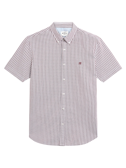 Short Sleeve Oxford Stripe Shirt in Cherry