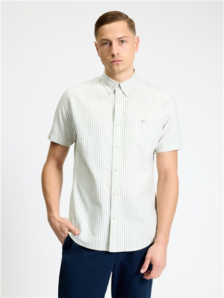 Short Sleeve Oxford Stripe Shirt in Sage