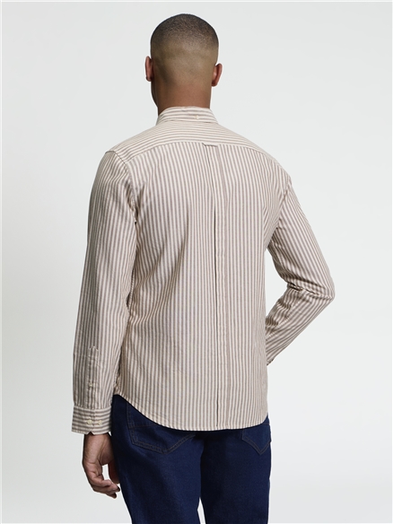 Long Sleeve Oxford Stripe Shirt in Brown