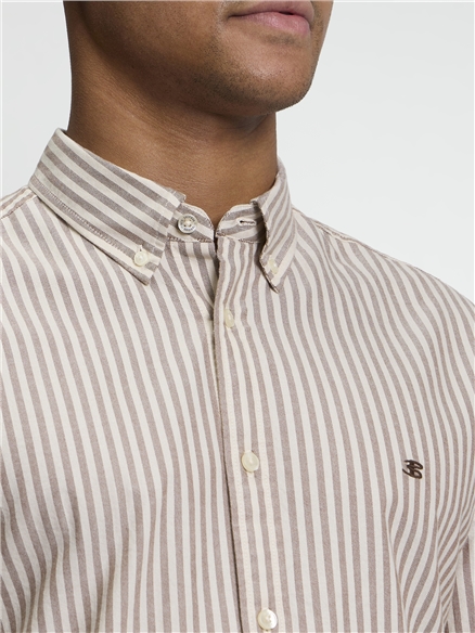 Long Sleeve Oxford Stripe Shirt in Brown