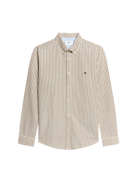 Long Sleeve Oxford Stripe Shirt in Brown