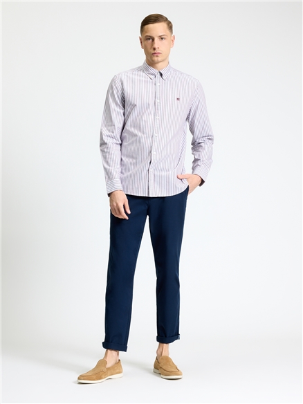 Long Sleeve Oxford Stripe Shirt in Cherry