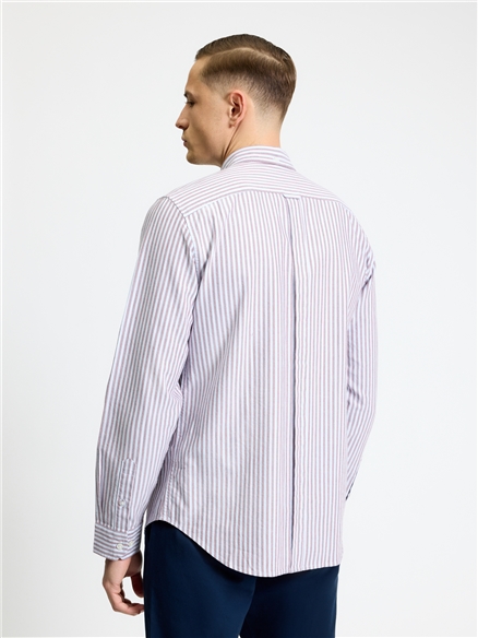 Long Sleeve Oxford Stripe Shirt in Cherry