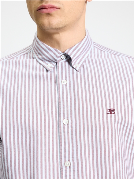 Long Sleeve Oxford Stripe Shirt in Cherry