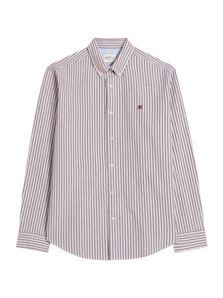 Long Sleeve Oxford Stripe Shirt in Cherry
