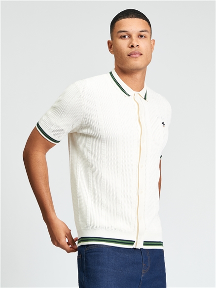 Open Texture Short Sleeve Button Through Shirt in Ivory