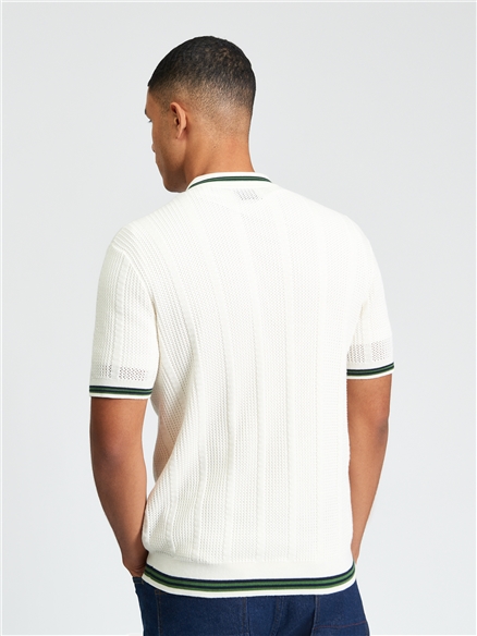 Open Texture Short Sleeve Button Through Shirt in Ivory