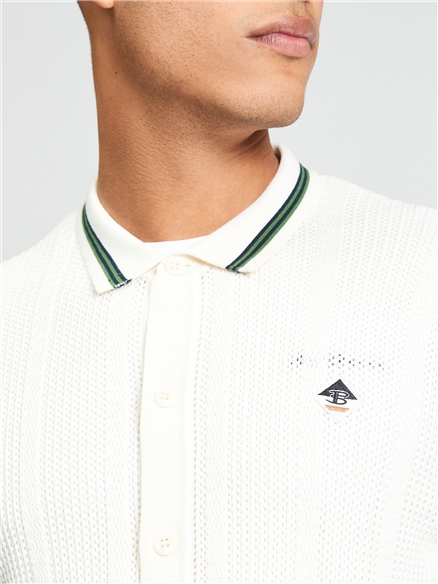 Open Texture Short Sleeve Button Through Shirt in Ivory