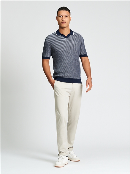 Short Sleeve Bi Coloured Textured Polo in Dark Navy