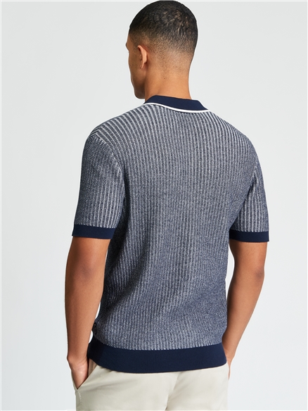 Short Sleeve Bi Coloured Textured Polo in Dark Navy