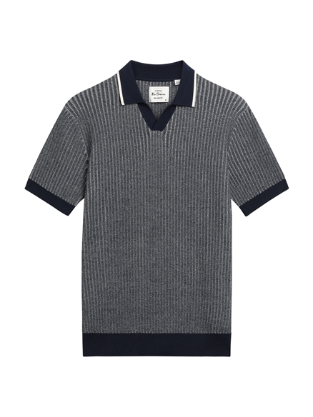 Short Sleeve Bi Coloured Textured Polo in Dark Navy