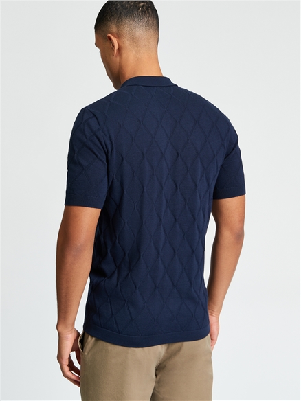 Short Sleeve Texture Sport Polo in Dark Navy