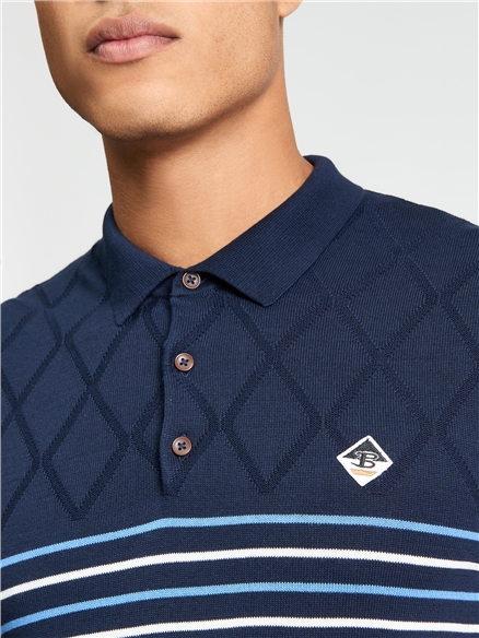 Short Sleeve Texture Sport Polo in Dark Navy