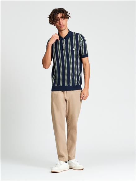 Short Sleeve Jacquard Candy Stripe Polo in Dark Navy