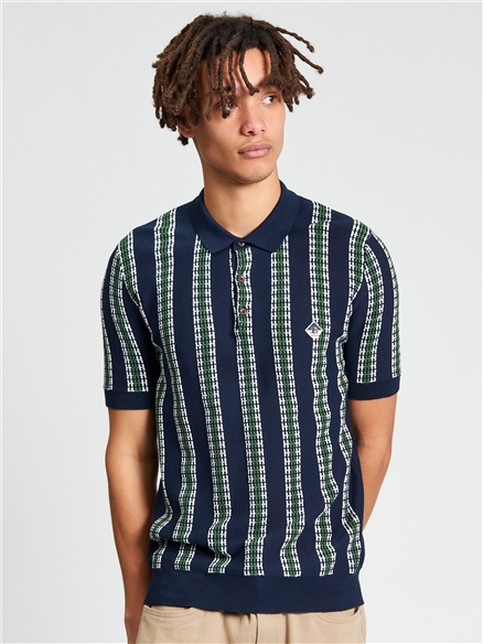 Short Sleeve Jacquard Candy Stripe Polo in Dark Navy