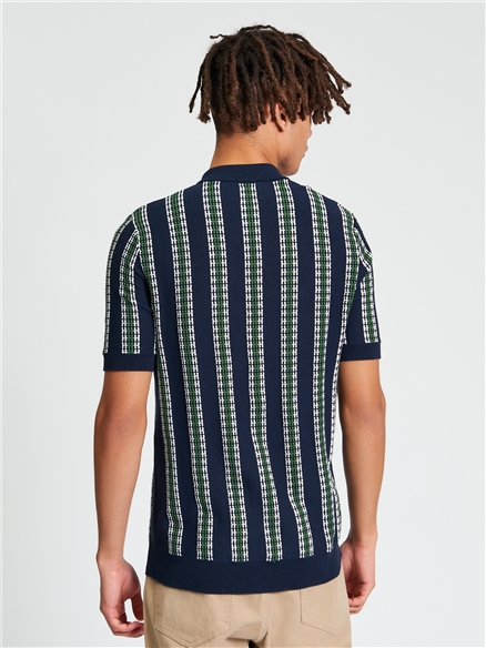 Short Sleeve Jacquard Candy Stripe Polo in Dark Navy