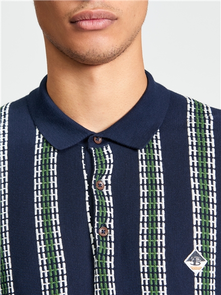 Short Sleeve Jacquard Candy Stripe Polo in Dark Navy
