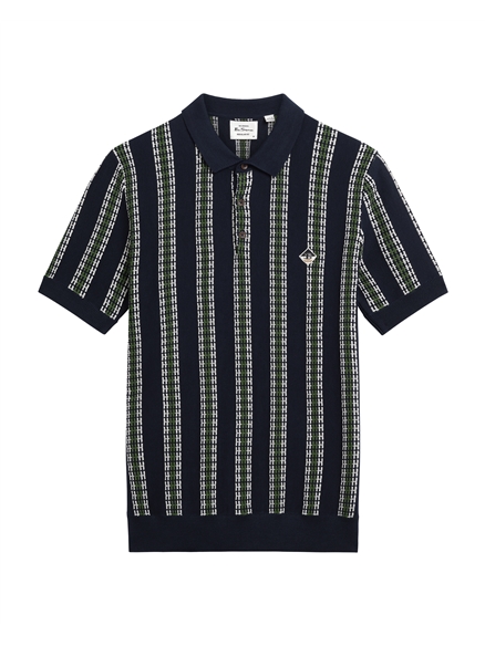 Short Sleeve Jacquard Candy Stripe Polo in Dark Navy