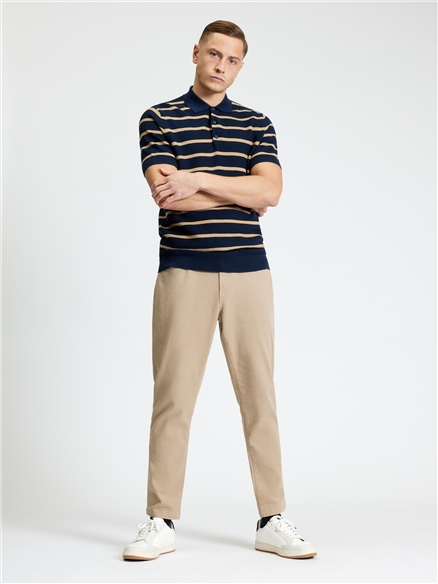 Short Sleeve Textured Stripe Polo in Dark Navy