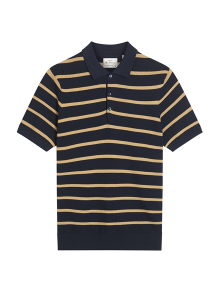 Short Sleeve Textured Stripe Polo in Dark Navy