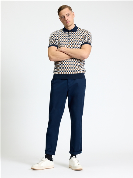 Short Sleeve All Over Jacquard Polo in Dark Navy