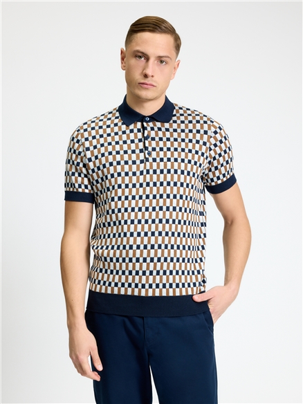 Short Sleeve All Over Jacquard Polo in Dark Navy