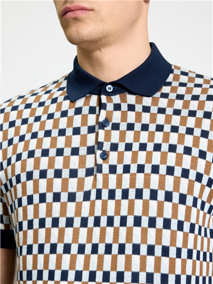 Short Sleeve All Over Jacquard Polo in Dark Navy