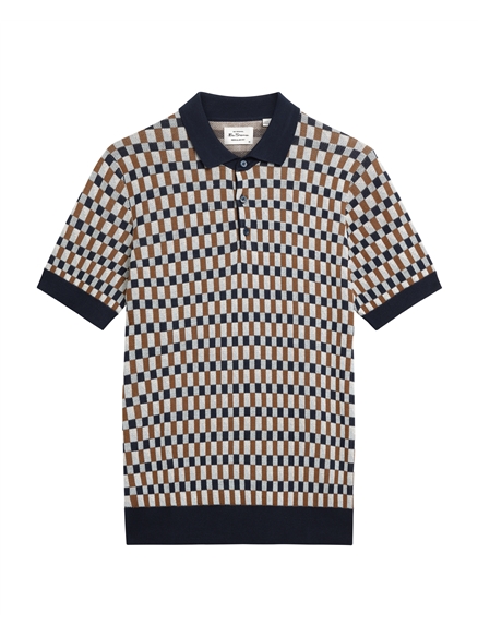 Short Sleeve All Over Jacquard Polo in Dark Navy