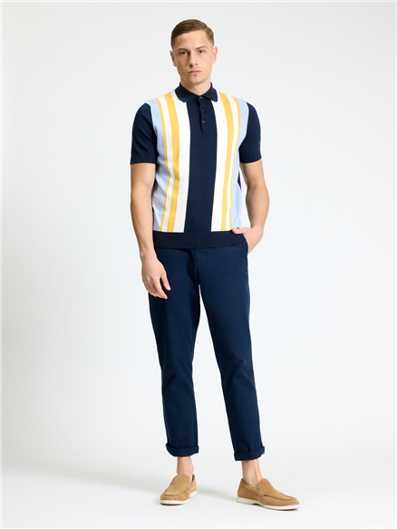 Short Sleeve Vertical Stripe Polo in Dark Navy