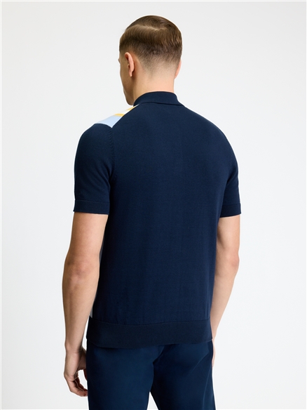 Short Sleeve Vertical Stripe Polo in Dark Navy