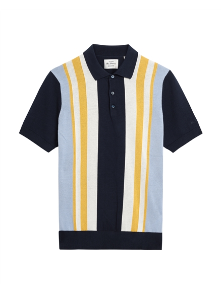 Short Sleeve Vertical Stripe Polo in Dark Navy