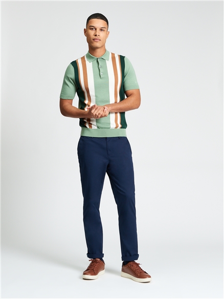 Short Sleeve Vertical Stripe Polo in Sage
