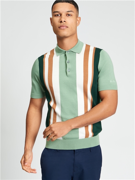 Short Sleeve Vertical Stripe Polo in Sage