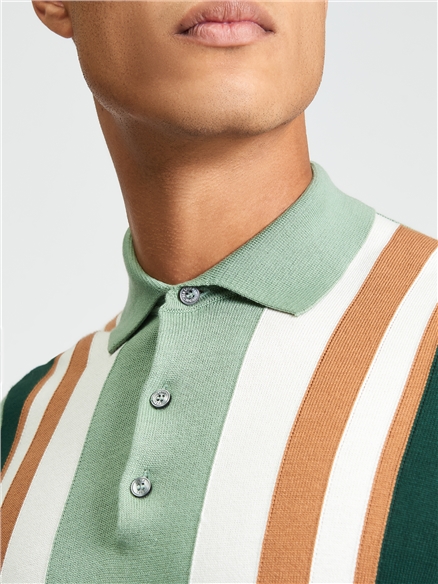 Short Sleeve Vertical Stripe Polo in Sage