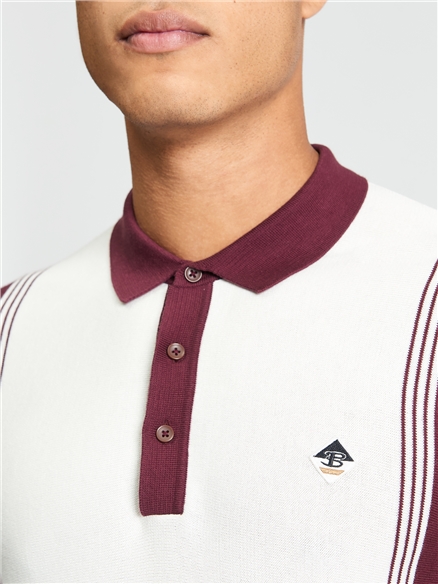 Short Sleeve Colour Block Sport Polo in Ivory