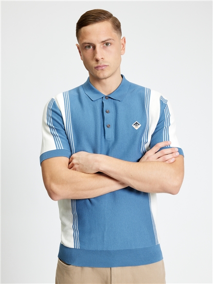 Short Sleeve Colour Block Sport Polo in Riviera Blue