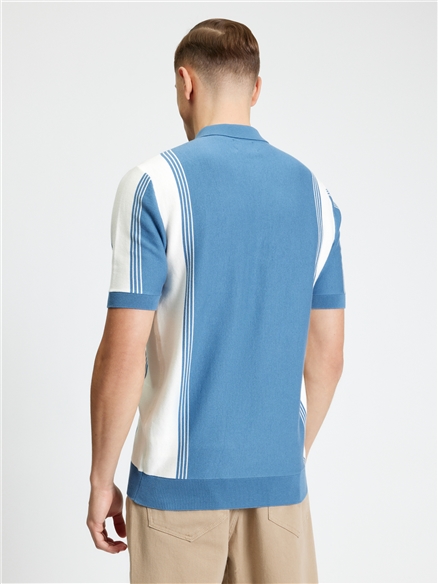 Short Sleeve Colour Block Sport Polo in Riviera Blue