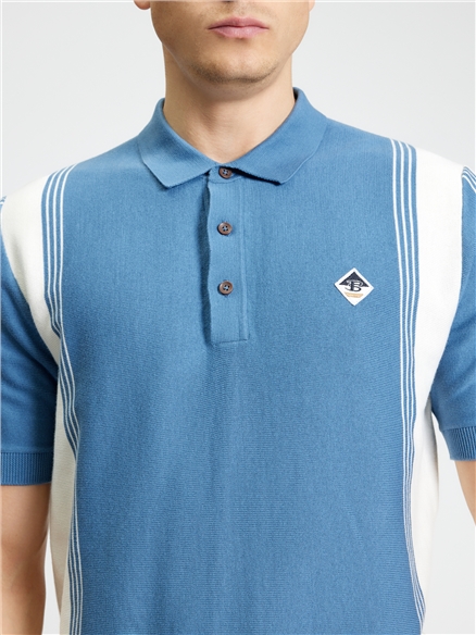 Short Sleeve Colour Block Sport Polo in Riviera Blue