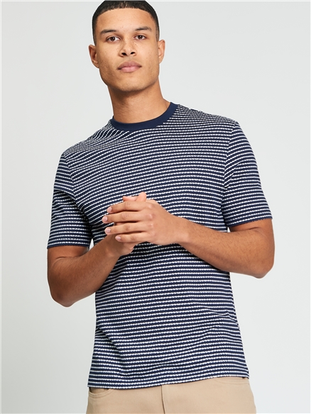 Short Sleeve Fine Stripe Tshirt in Dark Navy