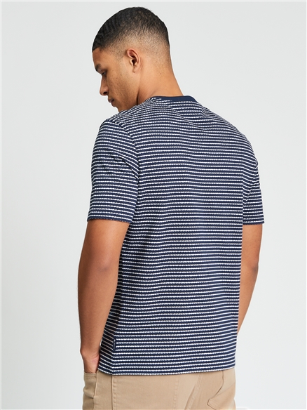 Short Sleeve Fine Stripe Tshirt in Dark Navy