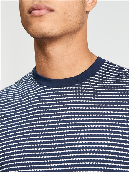 Short Sleeve Fine Stripe Tshirt in Dark Navy